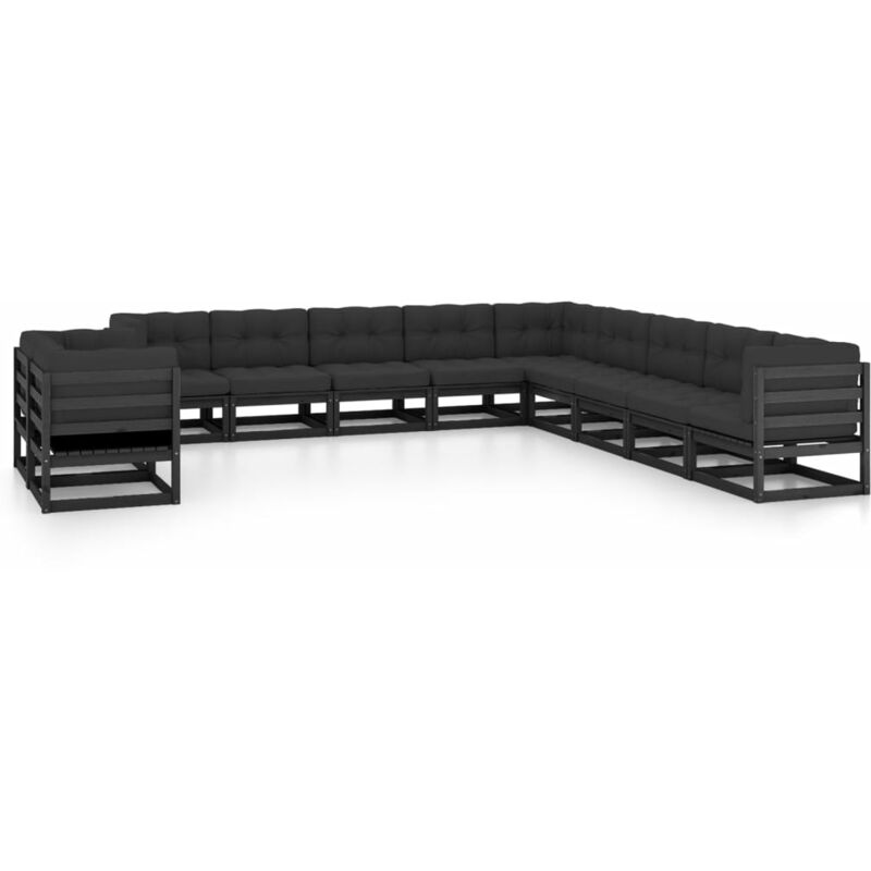 

Juego de muebles de jardín 11 pzas y cojines negro madera pino