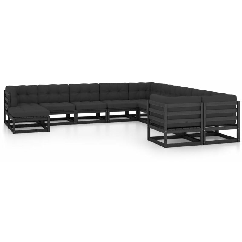 

Juego de muebles de jardín 11 pzas y cojines negro madera pino