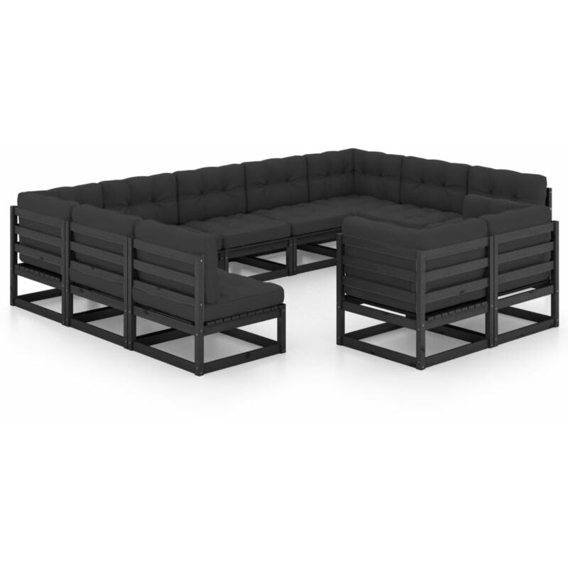 

Juego de muebles de jardín 11 pzas y cojines negro madera pino