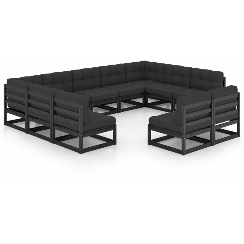 

Juego de muebles de jardín 11 pzas y cojines negro madera pino