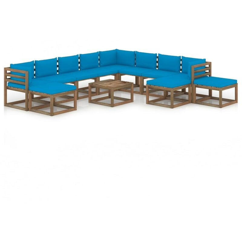 

Juego de muebles de jardín 12 piezas con cojines azul claro