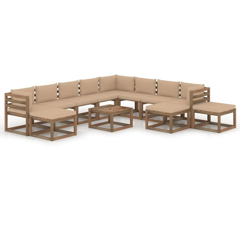 

Juego de muebles de jardín 12 piezas con cojines beige