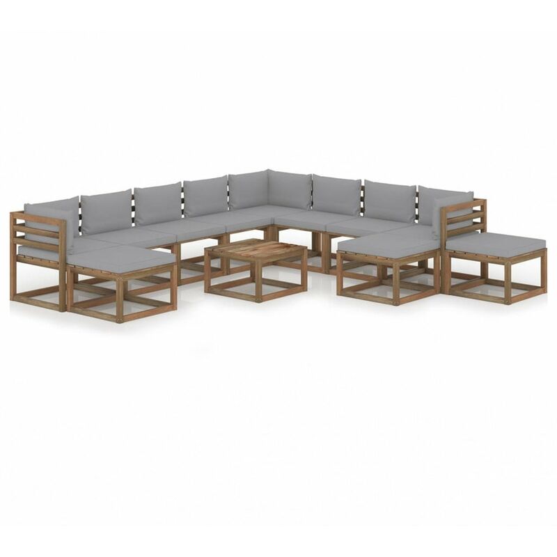 

Juego de muebles de jardin 12 piezas con cojines gris