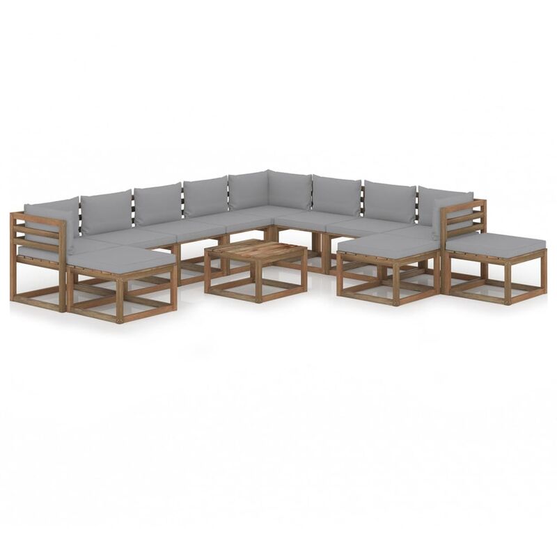 

Juego de muebles de jardín 12 piezas con cojines gris