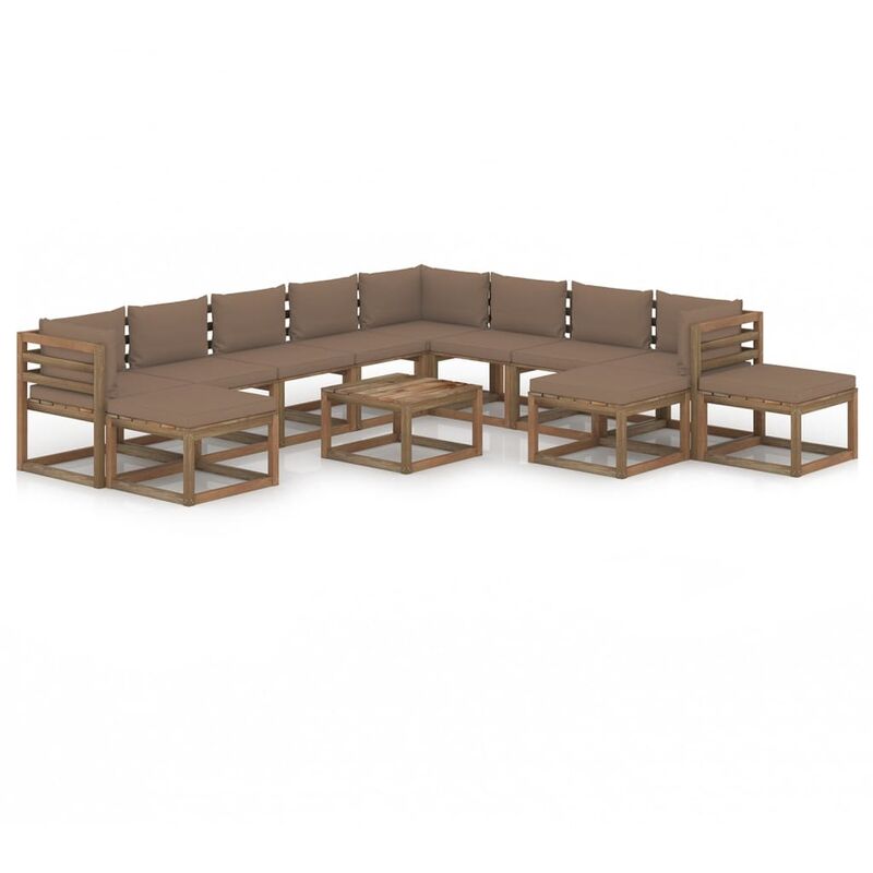 

Juego de muebles de jardín 12 piezas con cojines gris taupe