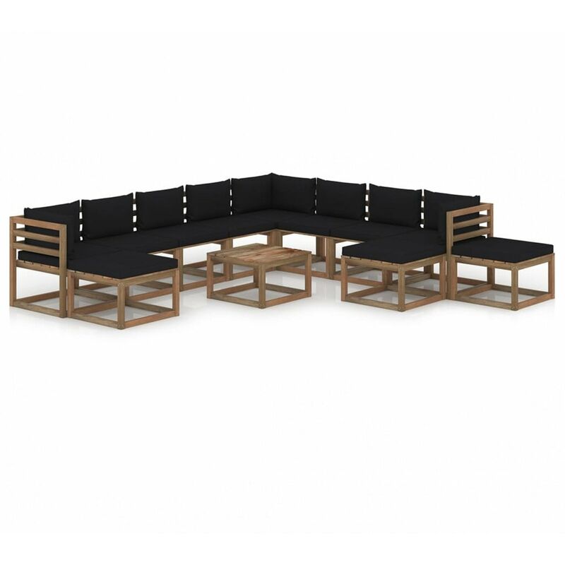 

Happyshopping - Juego de muebles de jardin 12 piezas con cojines negro