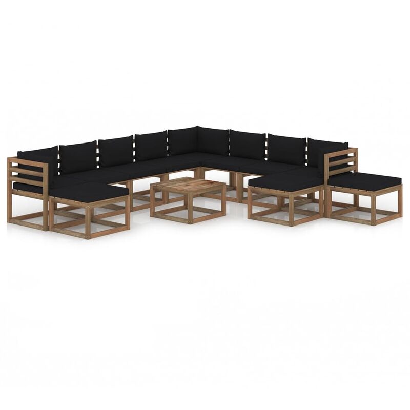 

Juego de muebles de jardín 12 piezas con cojines negro