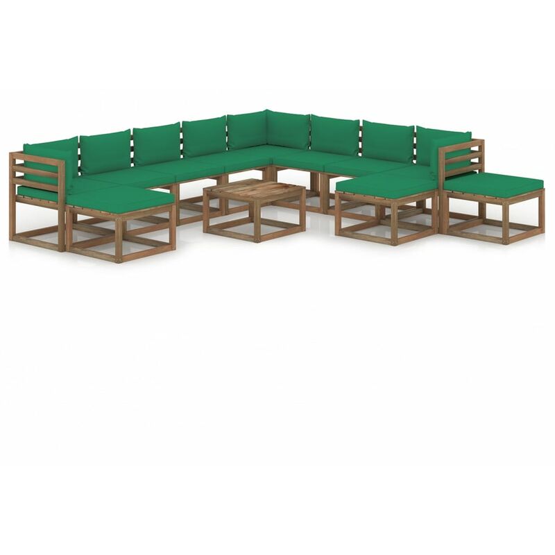

Juego de muebles de jardín 12 piezas con cojines verde