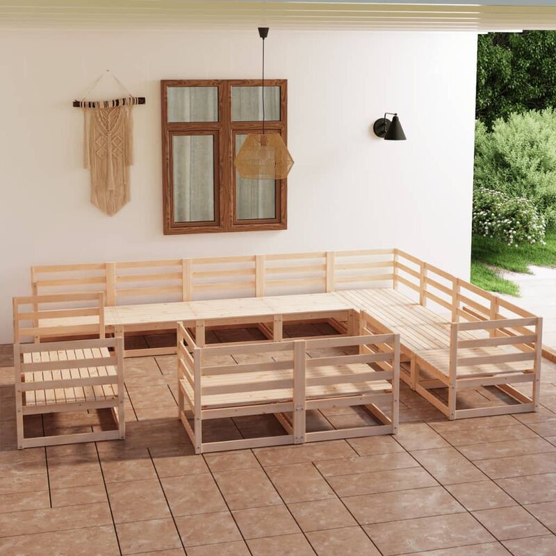 

Juego de muebles de jardín 12 piezas madera maciza de pino