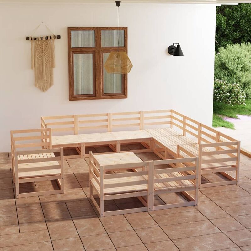 

Juego de muebles de jardín 12 piezas madera maciza de pino