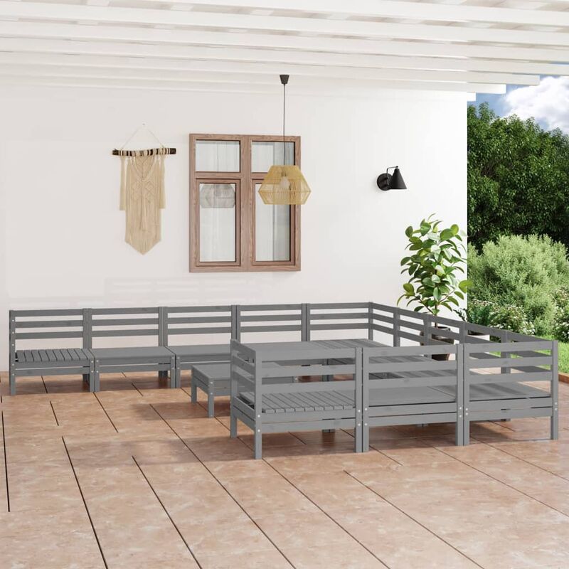 

Juego de muebles de jardín 12 piezas madera maciza de pino gris