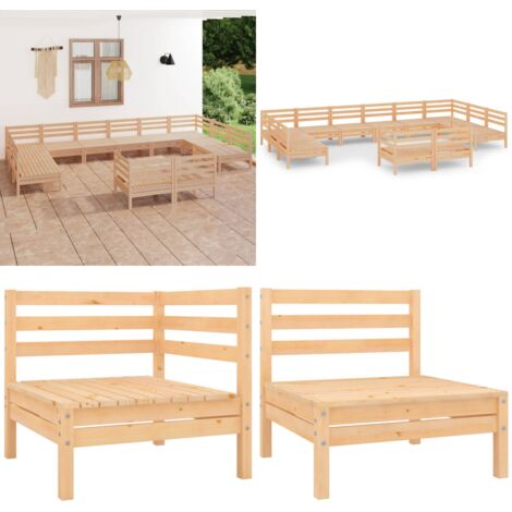 Juego de muebles de jardín 12 piezas madera maciza de pino - Sofás de exterior - Muebles de patio