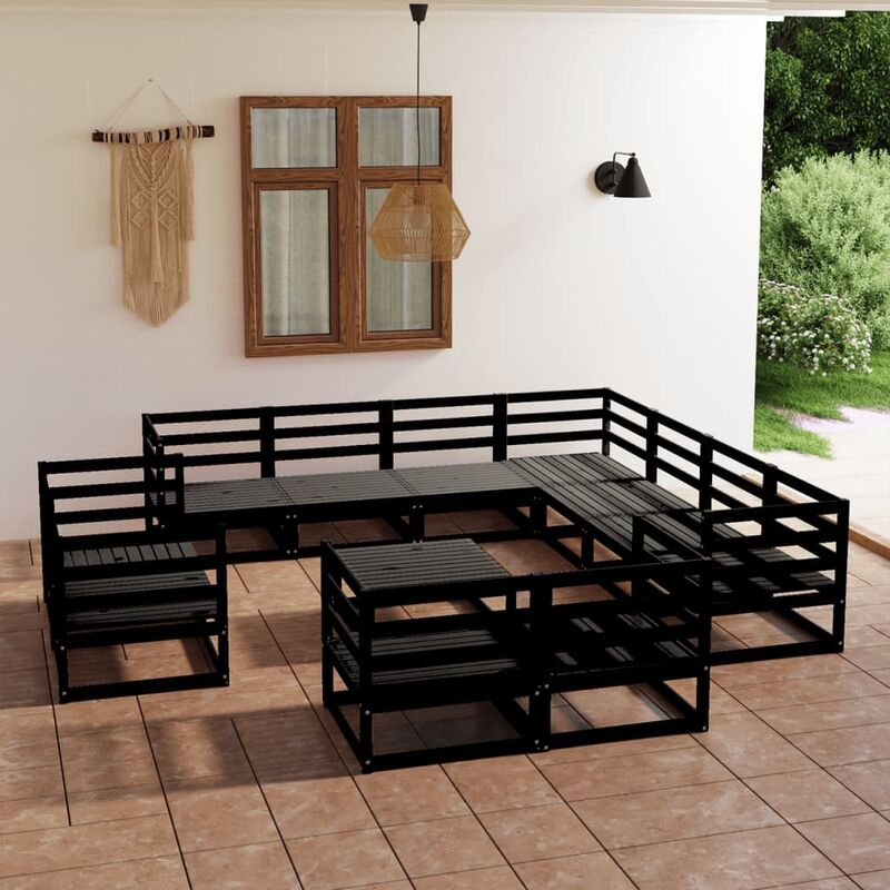 

Juego de muebles de jardín 12 piezas negro madera maciza pino