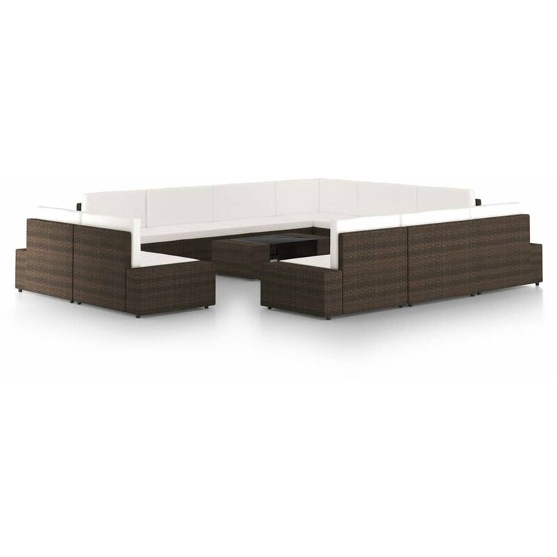 

Juego de muebles de jardin 12 pzas con cojines ratan PE marron