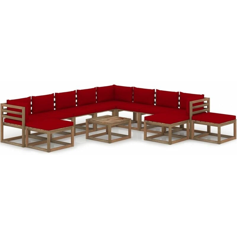 

Juego de muebles de jardín 12 pzas con cojines rojo vino tinto