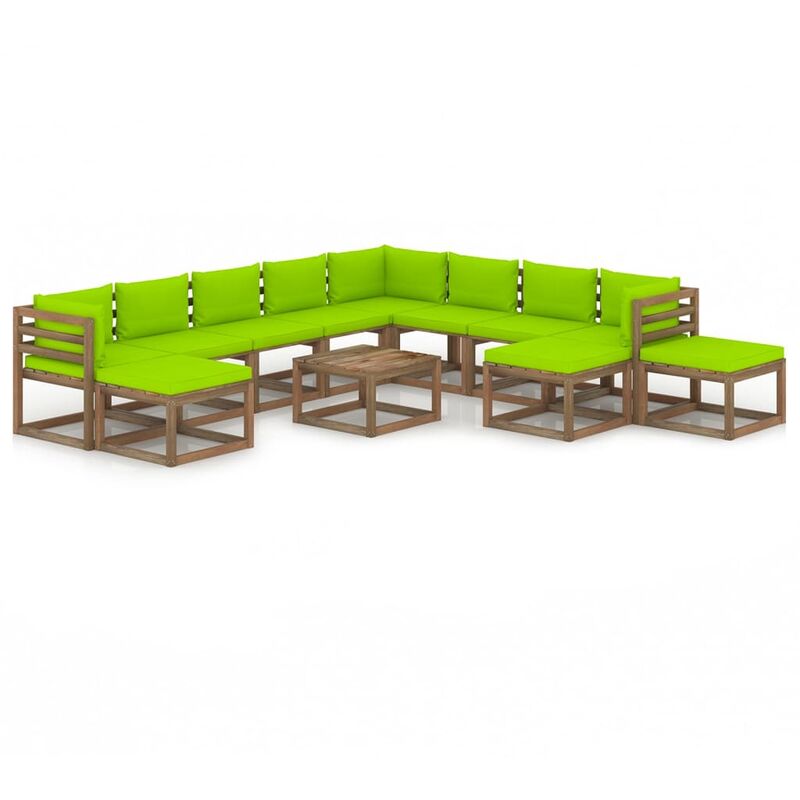 

Juego de muebles de jardín 12 pzas con cojines verde brillante