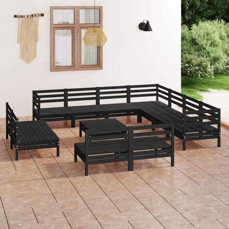 

Juego de muebles de jardín 12 pzas madera maciza de pino negro