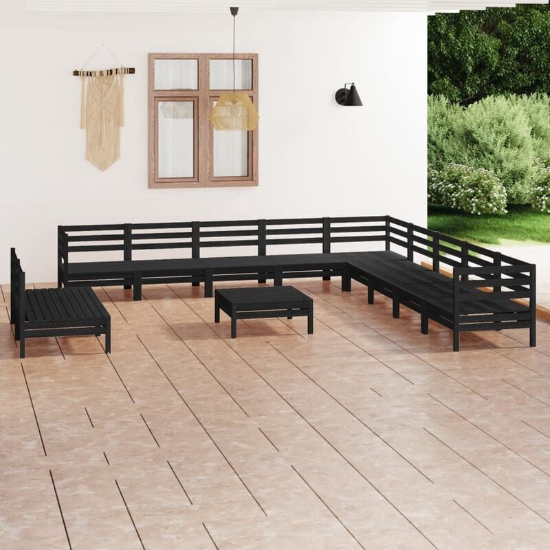 

Juego de muebles de jardín 12 pzas madera maciza de pino negro