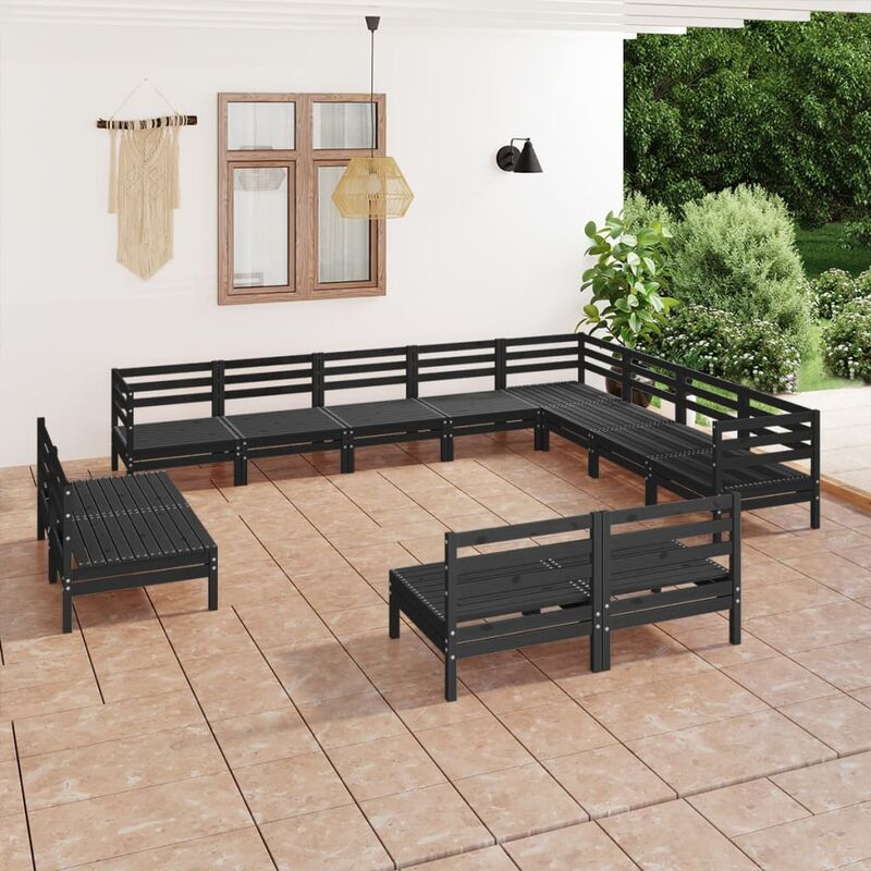 

Juego de muebles de jardín 12 pzas madera maciza de pino negro