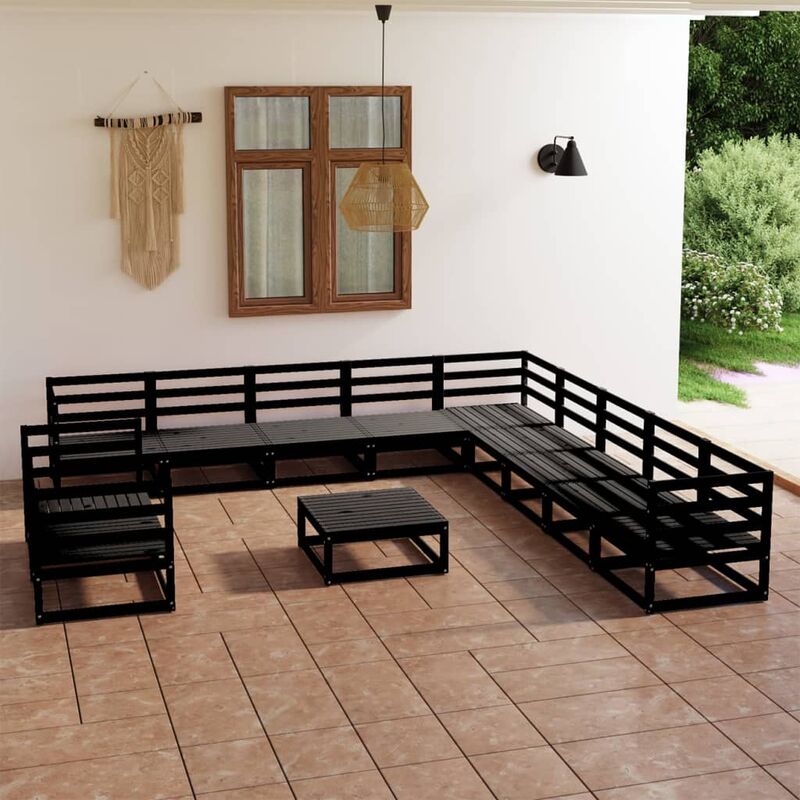 

Juego de muebles de jardín 12 pzas negro madera maciza de pino
