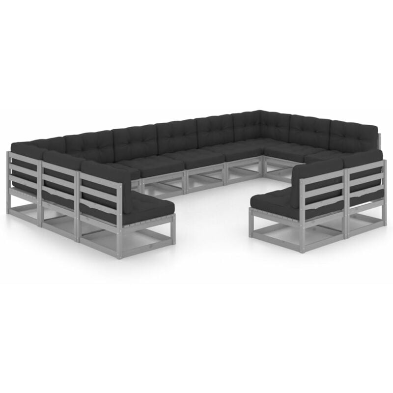 

Juego de muebles de jardín 12 pzas y cojines gris madera pino