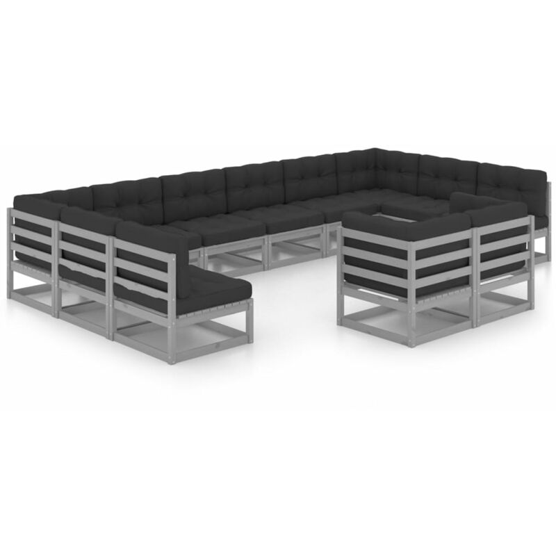 

Juego de muebles de jardín 12 pzas y cojines gris madera pino
