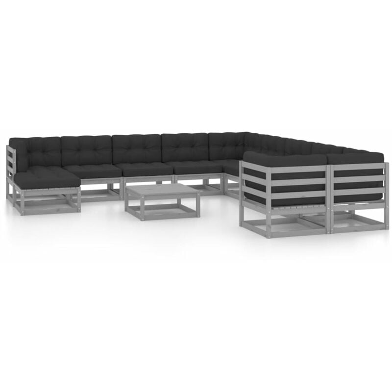

Juego de muebles de jardín 12 pzas y cojines gris madera pino
