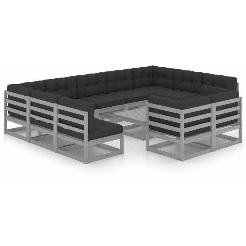 

Juego de muebles de jardín 12 pzas y cojines gris madera pino