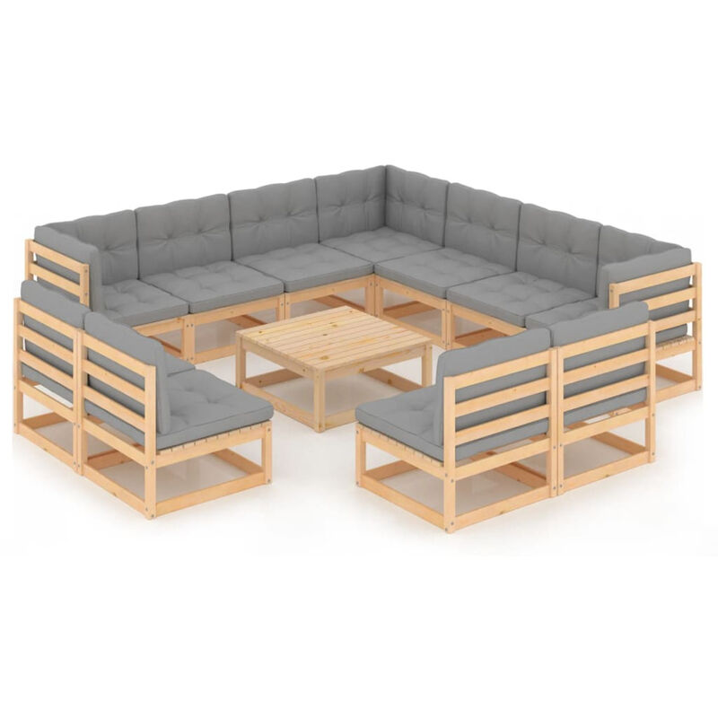 

Juego de muebles de jardin 12 pzas y cojines madera maciza pino