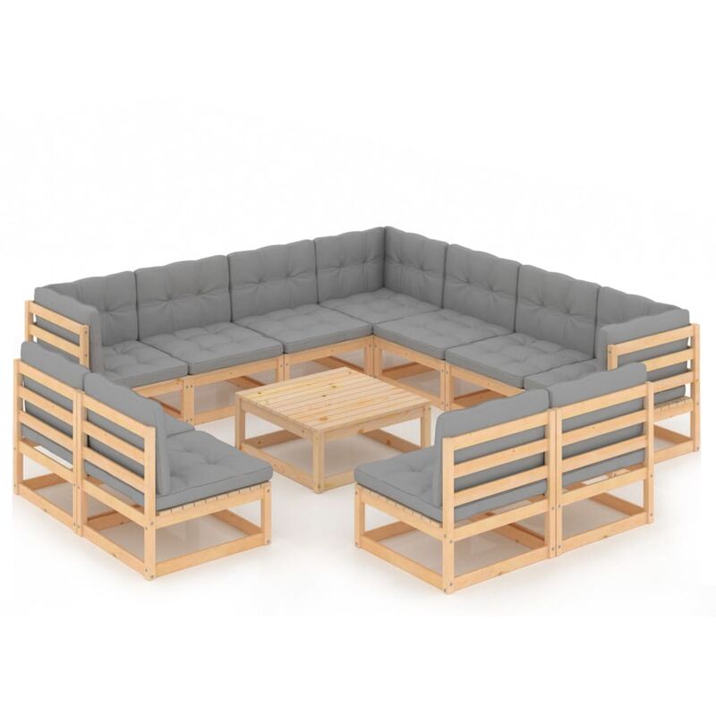 

Juego de muebles de jardín 12 pzas y cojines madera maciza pino