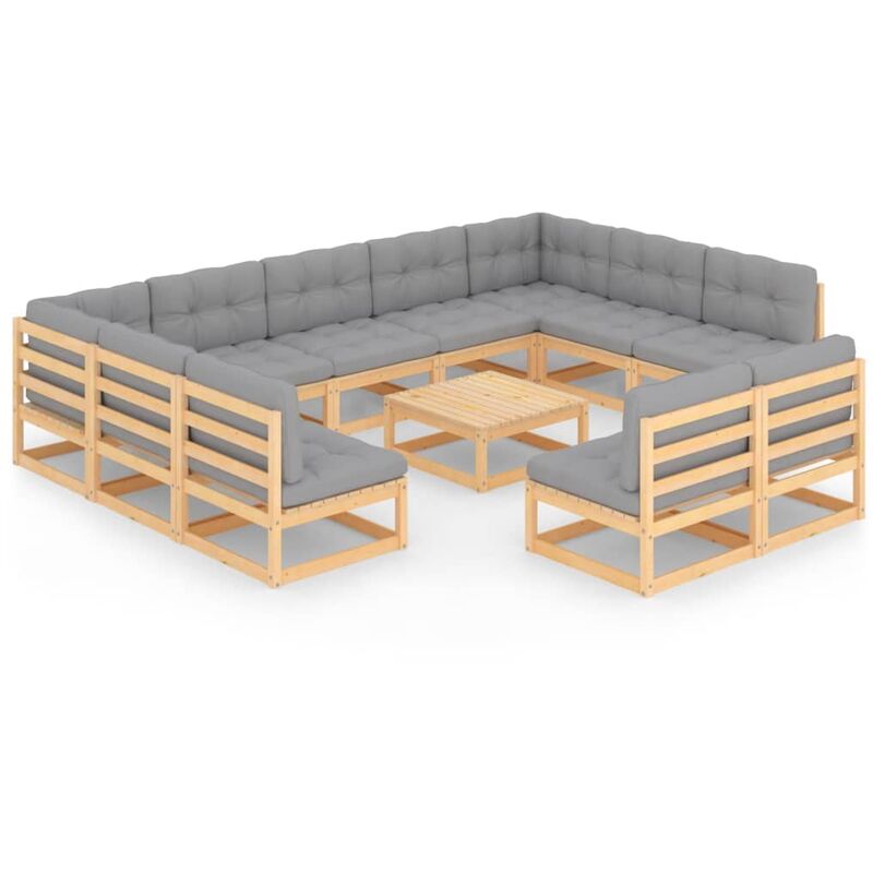 

Juego de muebles de jardín 12 pzas y cojines madera maciza pino