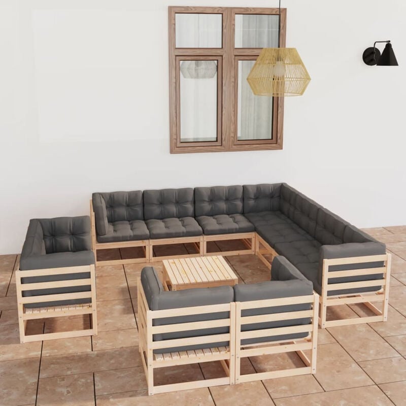 

Juego de muebles de jardin 12 pzas y cojines madera pino maciza