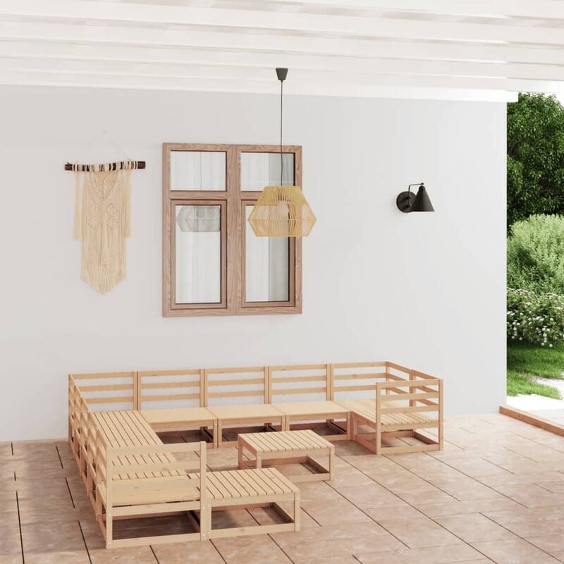 

Juego de muebles de jardín 12 pzas y cojines madera pino maciza