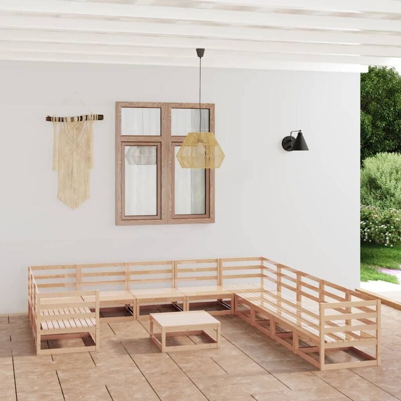 

Juego de muebles de jardín 12 pzas y cojines madera pino maciza