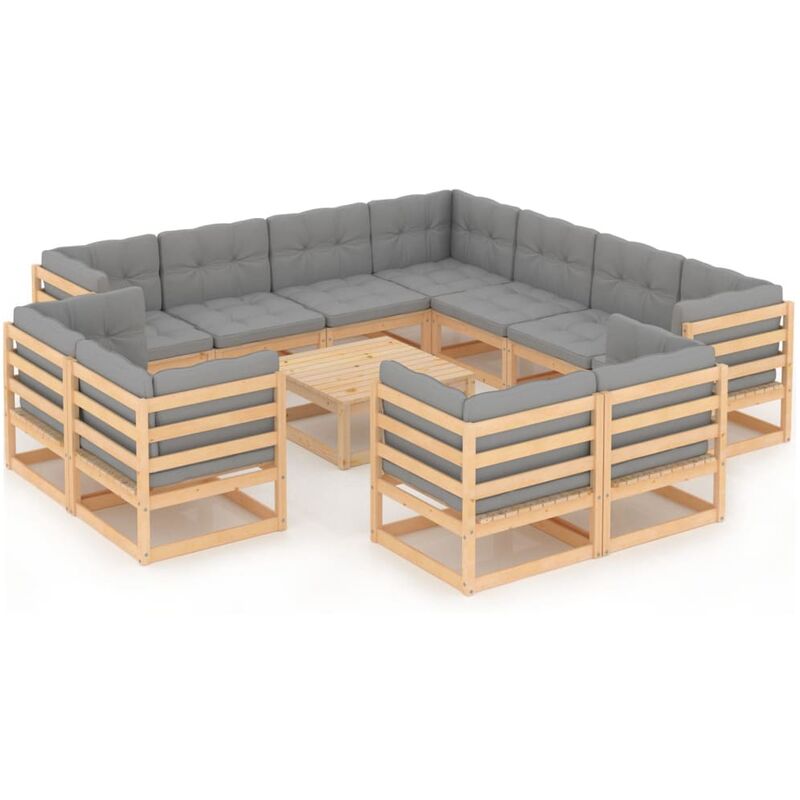 

Juego de muebles de jardín 12 pzas y cojines madera pino maciza