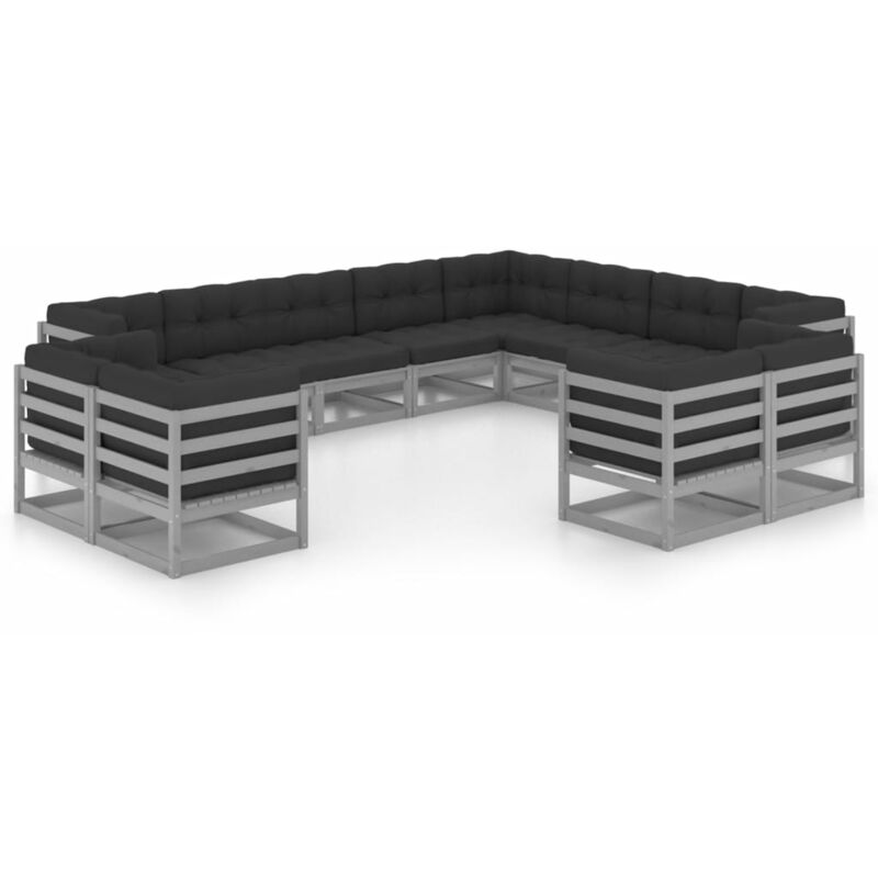 

Juego de muebles de jardín 12 pzas y cojines madera pino maciza
