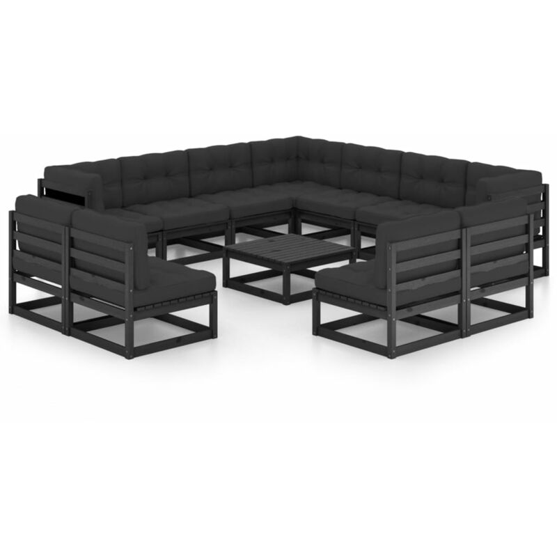 

Juego de muebles de jardín 12 pzas y cojines negro madera pino