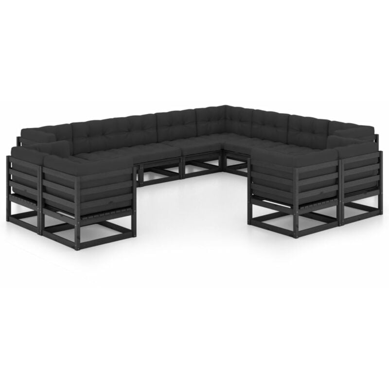 

Juego de muebles de jardín 12 pzas y cojines negro madera pino