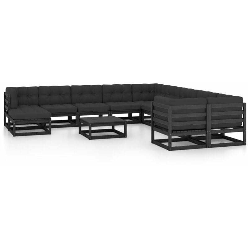 

Juego de muebles de jardín 12 pzas y cojines negro madera pino