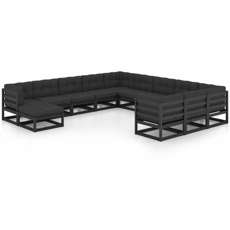 

Juego de muebles de jardín 12 pzas y cojines negro madera pino