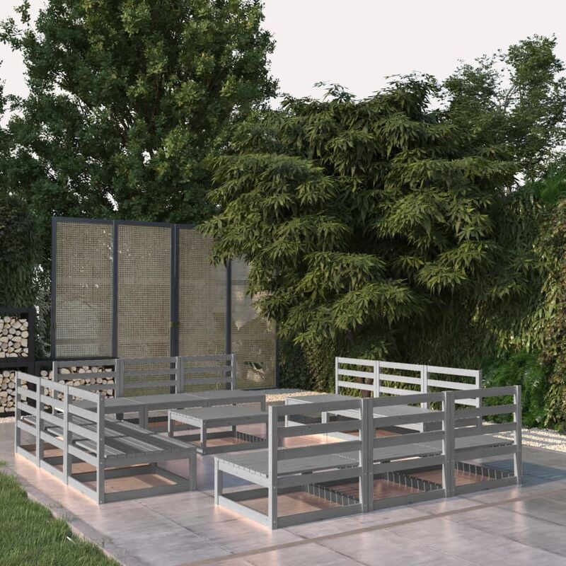 

Juego de muebles de jardín 13 piezas gris madera maciza de pino