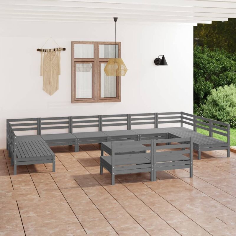 

Juego de muebles de jardín 13 piezas madera maciza de pino gris