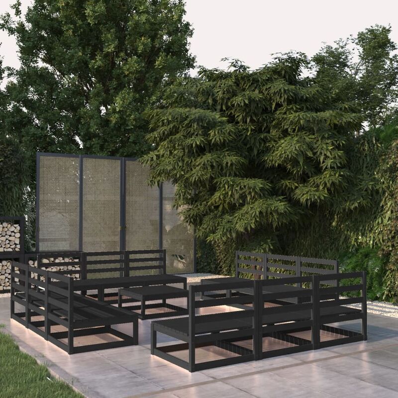 

Juego de muebles de jardín 13 piezas negro madera madera pino