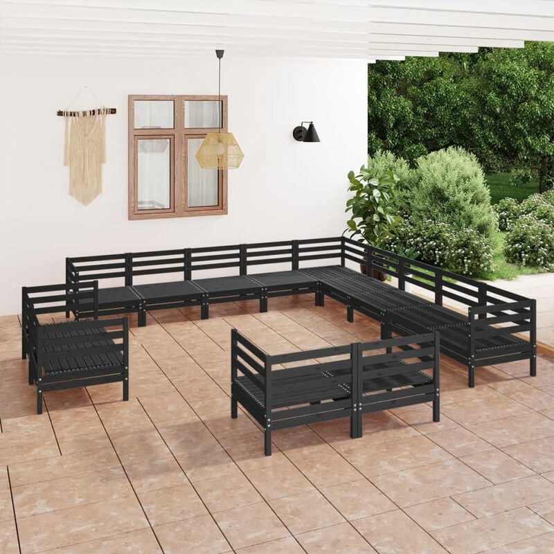 

Juego de muebles de jardín 13 pzas madera de pino maciza negro