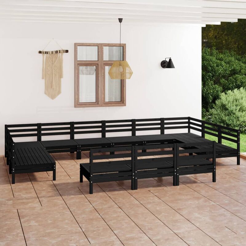

Juego de muebles de jardín 13 pzas madera de pino maciza negro