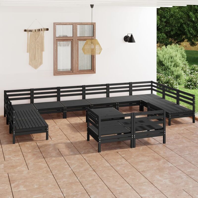 

Juego de muebles de jardín 13 pzas madera de pino maciza negro