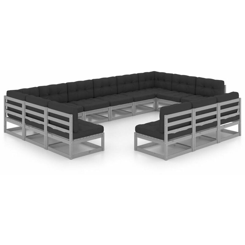 

Juego de muebles de jardin 13 pzas y cojines gris madera pino