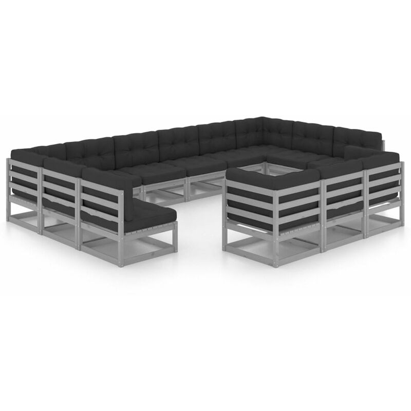 

Juego de muebles de jardin 13 pzas y cojines gris madera pino