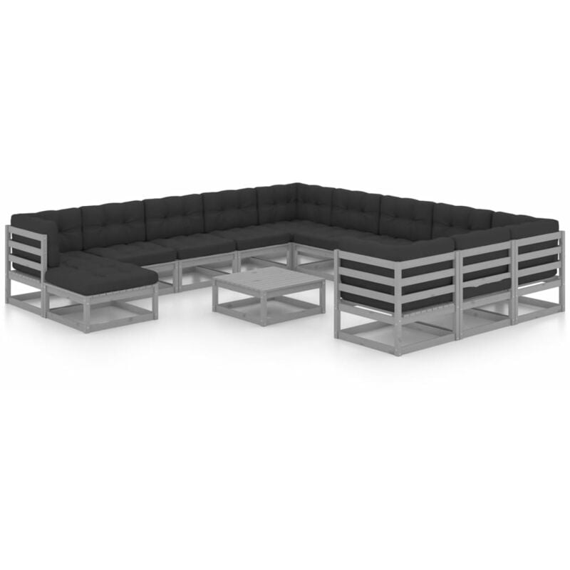 

Juego de muebles de jardín 13 pzas y cojines gris madera pino