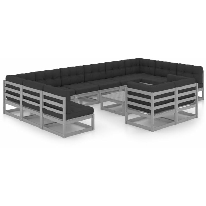 

Juego de muebles de jardín 13 pzas y cojines gris madera pino